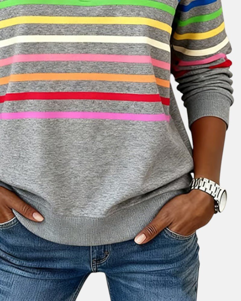 MOREAU LYON | SWEAT-SHIRT À COL ZIPPER QUART DE LONGUEUR RAYÉ POUR FEMMES