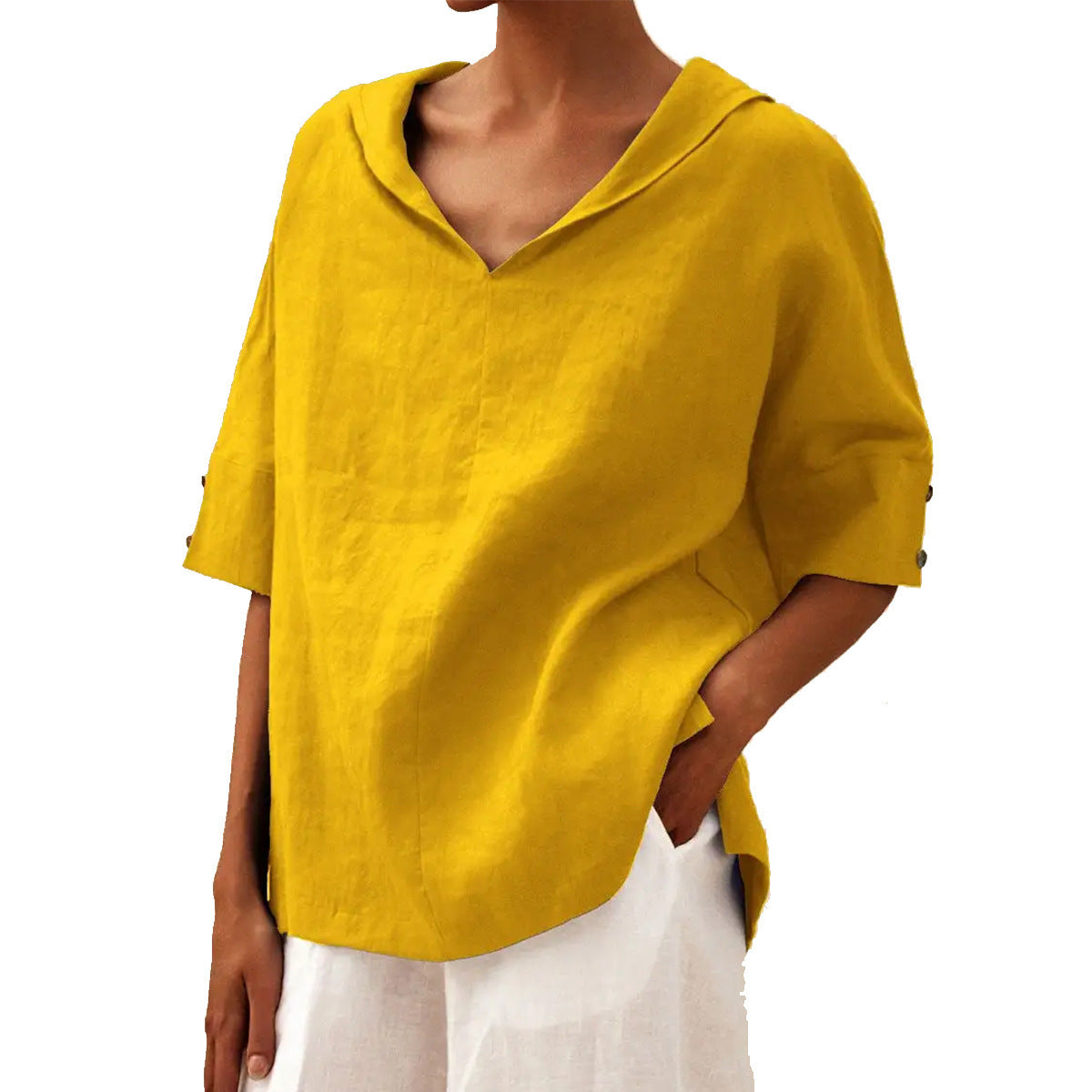 MOREAU LYON | BLOUSE EN LIN À COL EN V POUR FEMMES